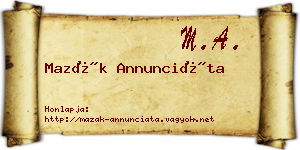 Mazák Annunciáta névjegykártya